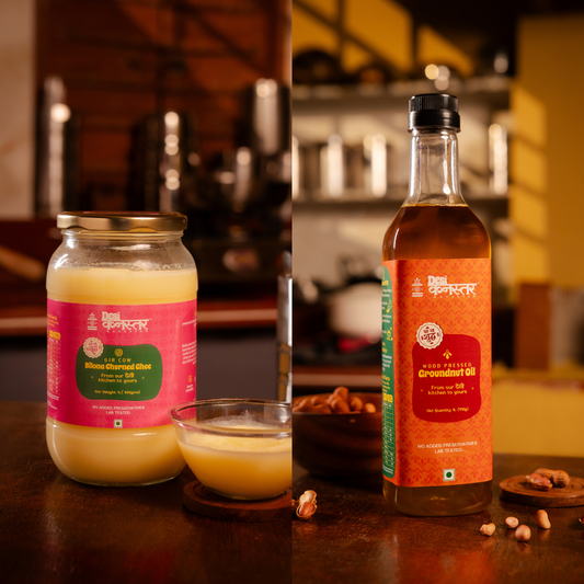 Bilona Churned Ghee 500ml + Groundnut Oil