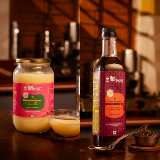 Bilona Churned Ghee 500ml + Black Sesame Oil